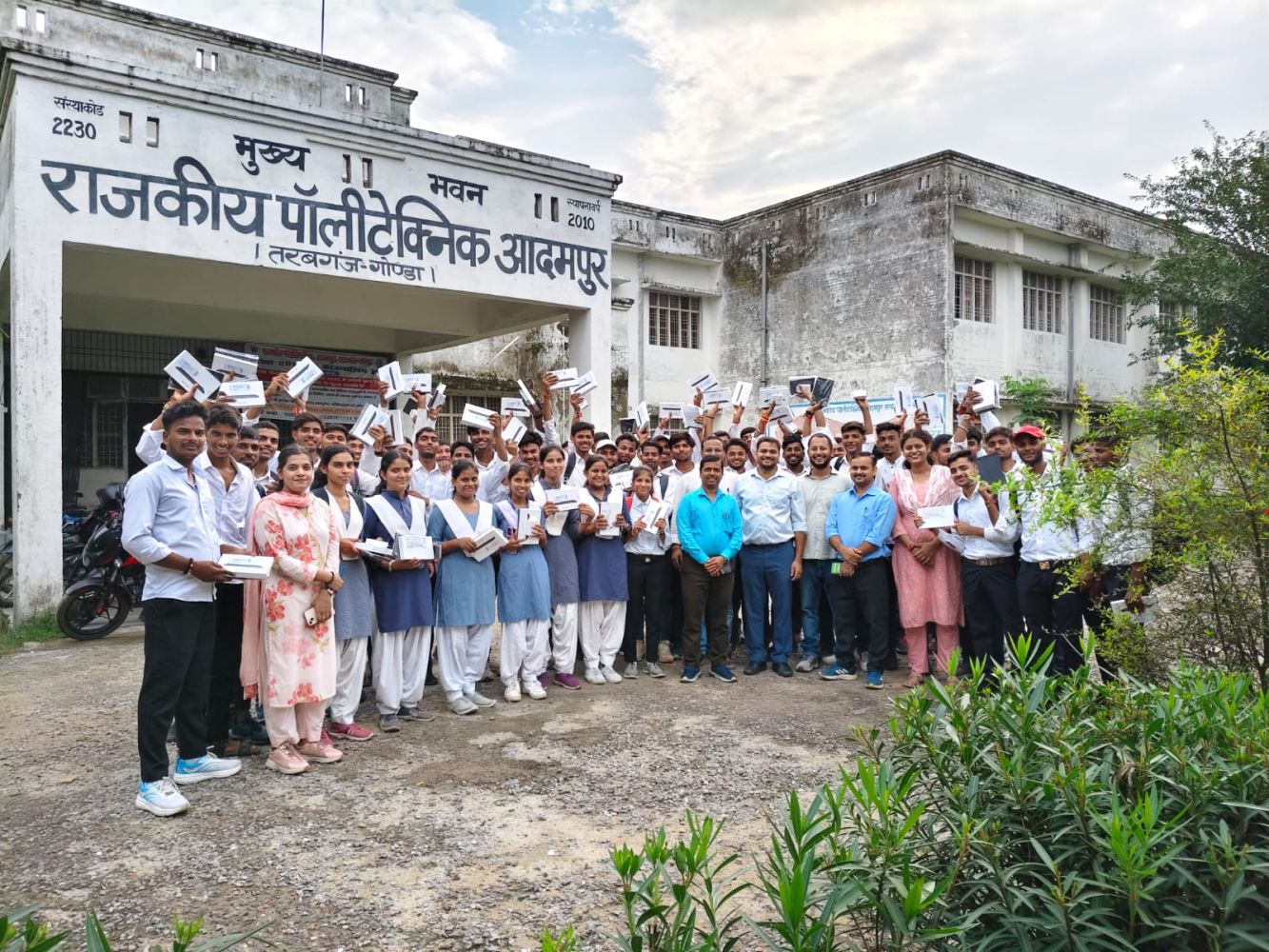 Students in front of the main building